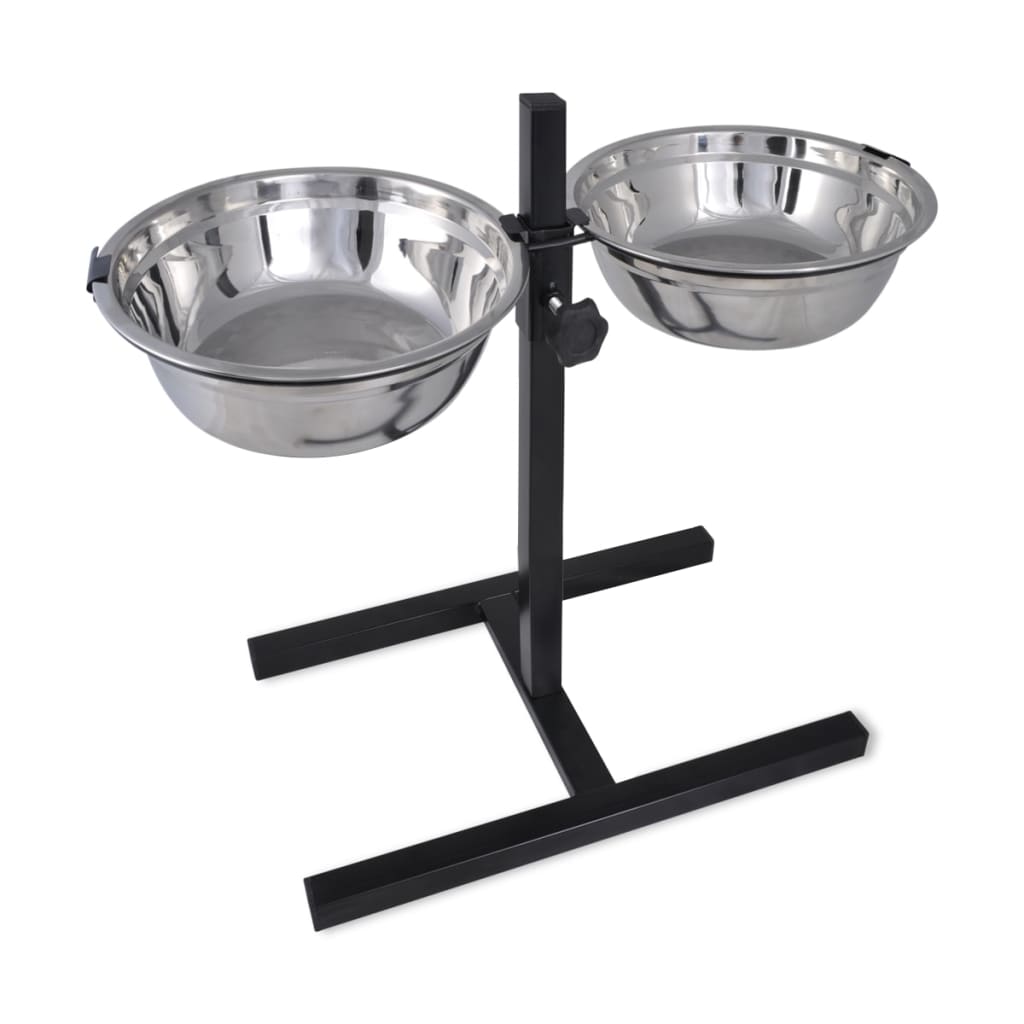 Vidaxl Adjustable Double Dog Cat Feeder (2 x 4.1L Stainless Steel Bowls)-0
